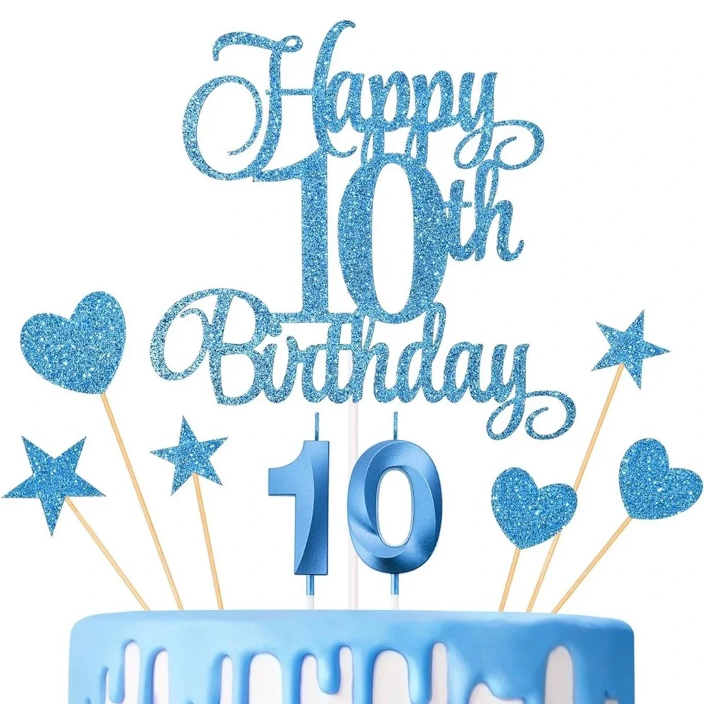 Blue and White 10th Birthday Party Supplies Set